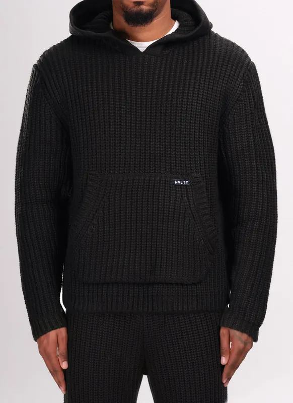 Heavyweight Knitted Hoodie - Black