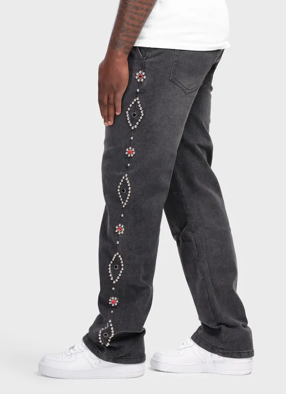 Vintage Studded Jeans - Grey