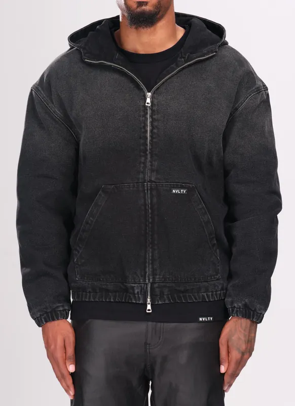 Heavyweight Denim Zip Hoodie - Black