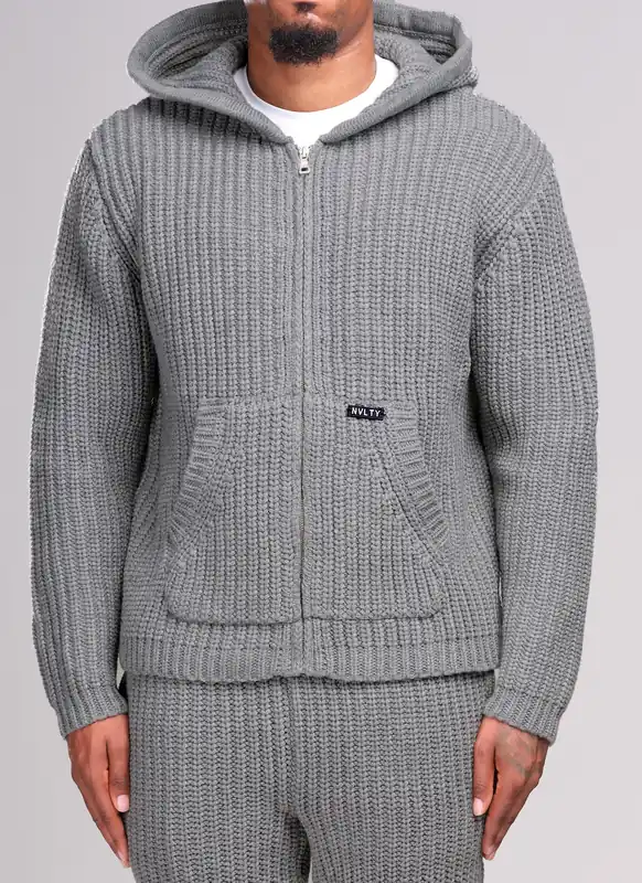 Heavyweight Knitted Zip Hoodie - Grey