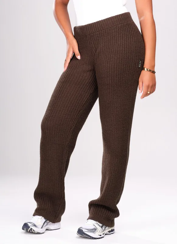 Heavyweight Knitted Joggers - Brown