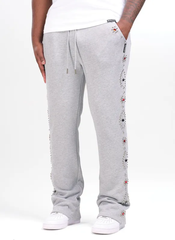 Vintage Studded Flare Joggers - Grey