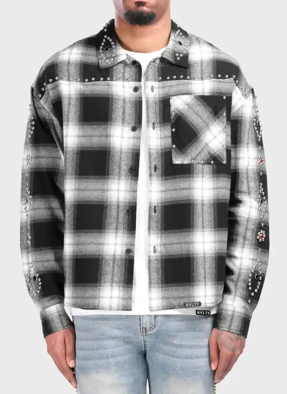 Vintage Studded Flannel - Black