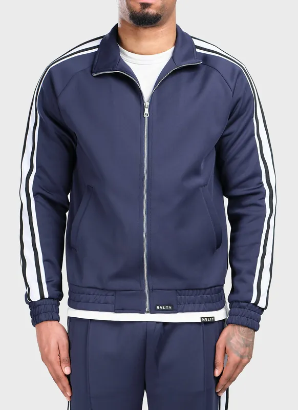 Panelled Luxe Track Jacket - Navy