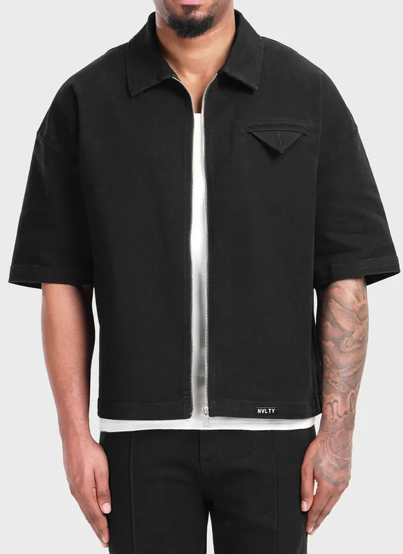 Vintage Pocket Square Denim Shirt - Black
