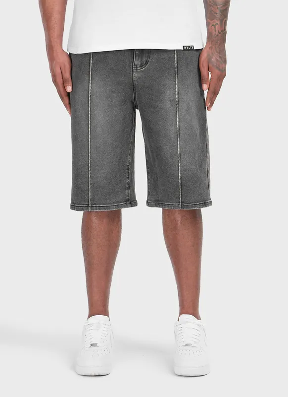 Vintage Pleat Denim Shorts - Grey