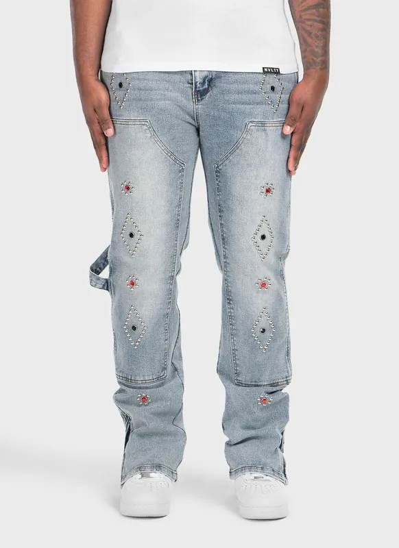 Vintage Carpenter Studded Jeans - Blue
