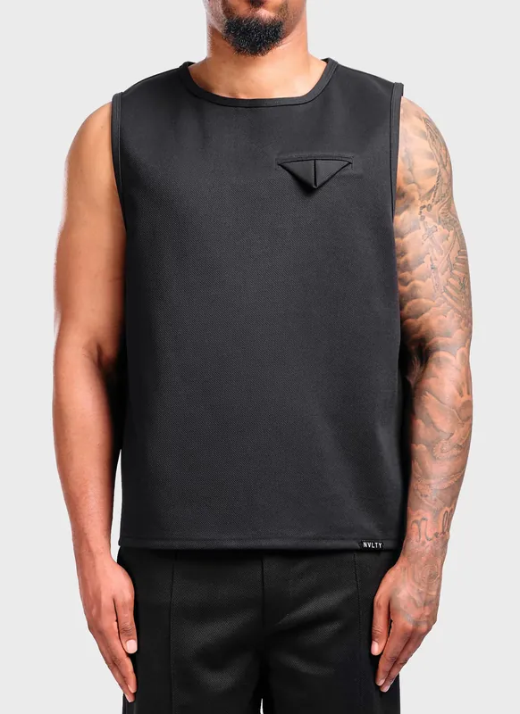 Twill Pocket Square Sleeveless - Black