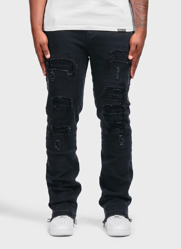 Vintage Flare Ripped & Repaired Jeans - Black