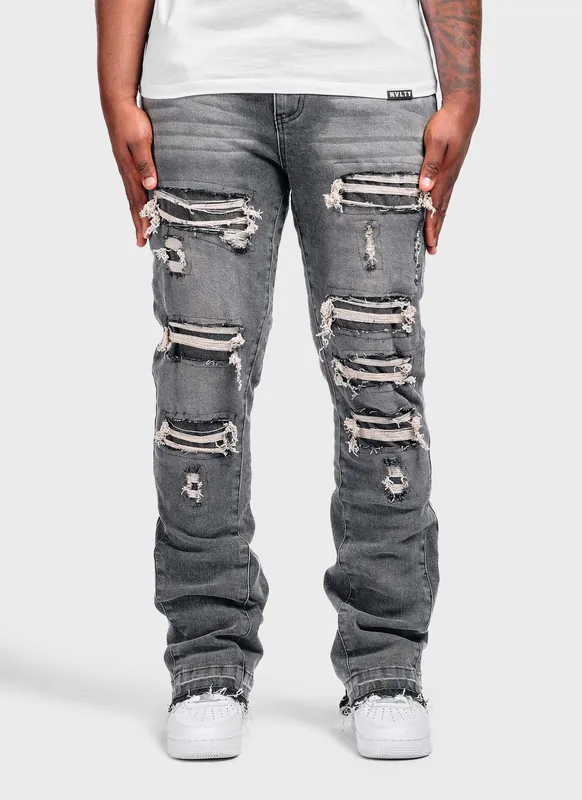 Vintage Flare Ripped & Repaired Jeans - Grey