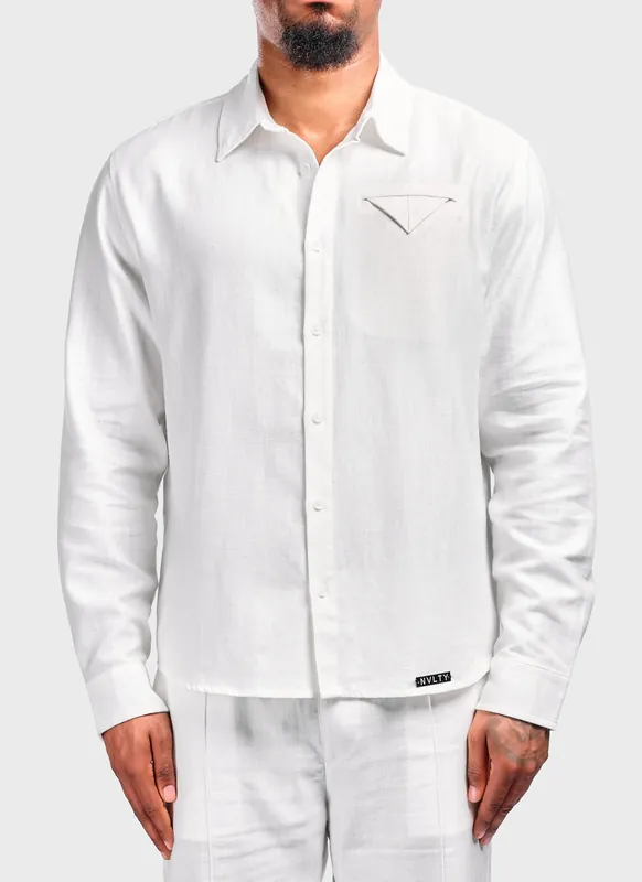 Linen Pocket Square Shirt - White