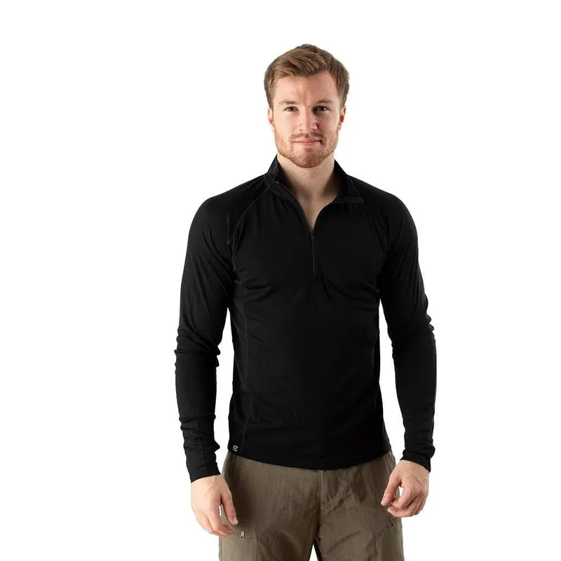 EDZ Men’s Merino 190g Base Layer Zip Neck Top Black