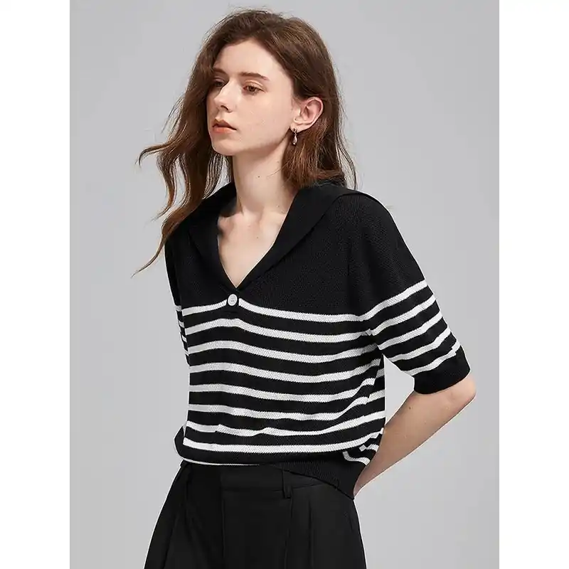 Tom Hollinger | Striped sweater top with collar - TomHollinger