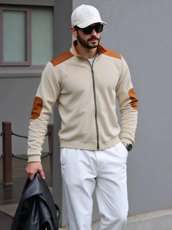 Tom Hollinger | Herren Strickjacke mit Reißverschluss und Schulter- sowie Ellbogenpatches