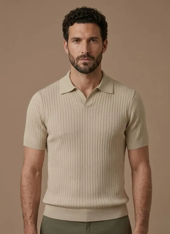 Tom Hollinger | Herren Rippenstrick Poloshirt Leicht Sommer Freizeit