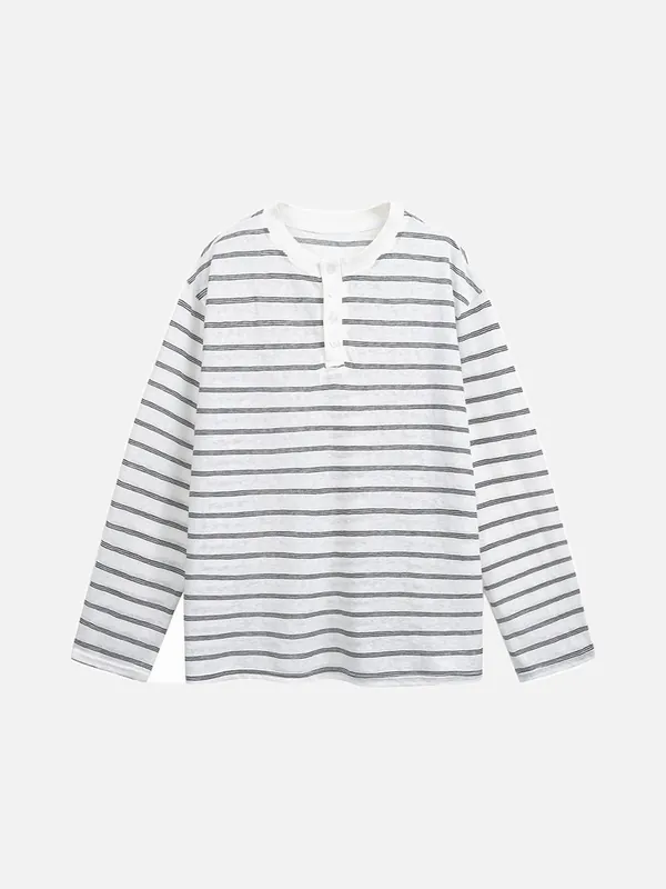Tom Hollinger | Herren Henley Shirt Gestreift Mit Relaxed Fit Weiß