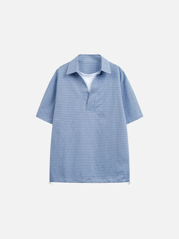 Tom Hollinger | Damen Popover Bluse Mit Karomuster Blau Weiss