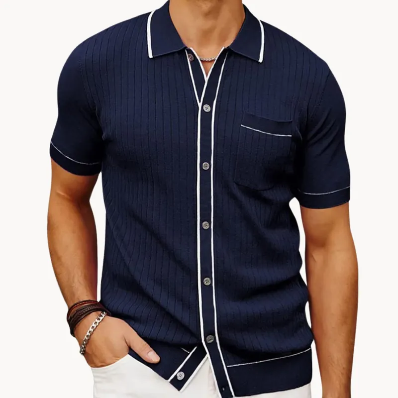 Herren Poloshirt Gerippt Mit Knopfleiste - Tom Hollinger