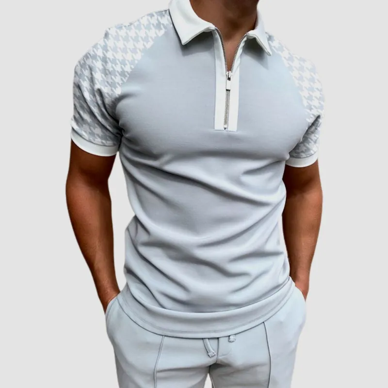 Herren Poloshirt Mit Reissverschluss Und Printdetails - Tom Hollinger