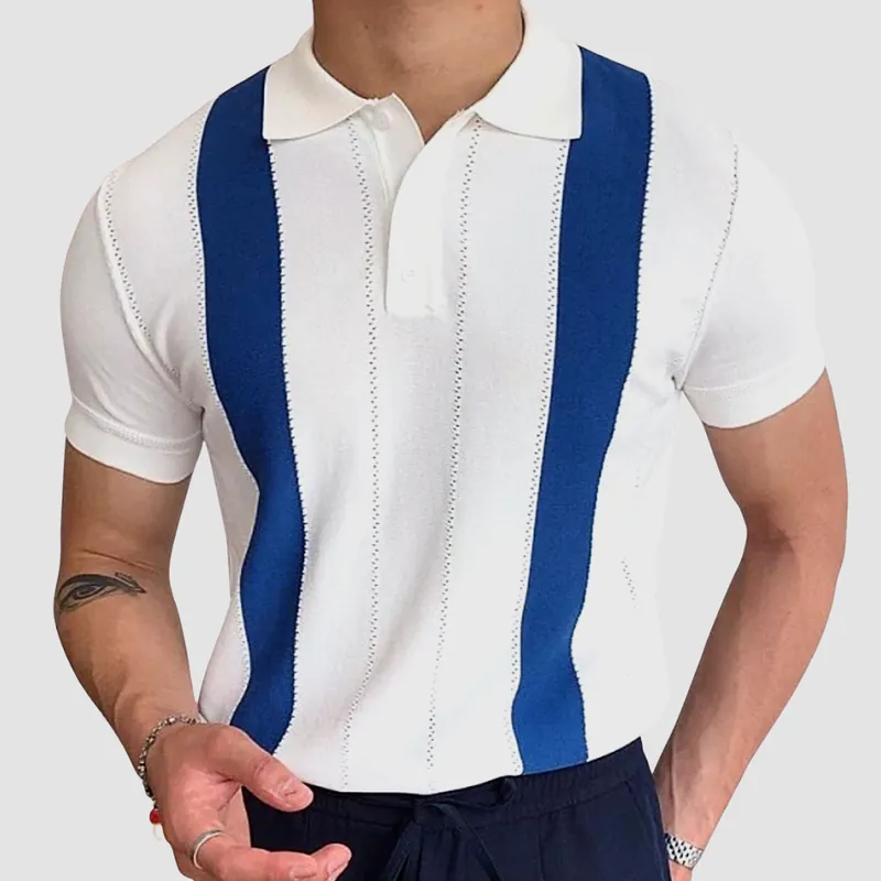 Herren Strick Poloshirt Mit Längsstreifen - Tom Hollinger