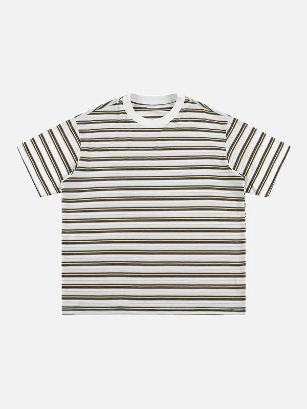 Lässiges gestreiftes Strick-T-Shirt in Braun und Gold