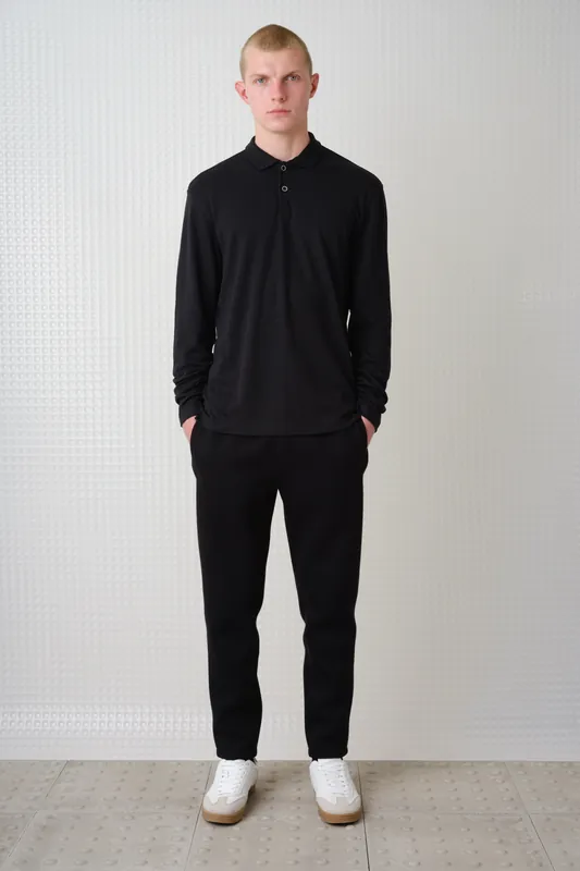 Burin - 260GSM Interlock Long Sleeve Polo - Black
