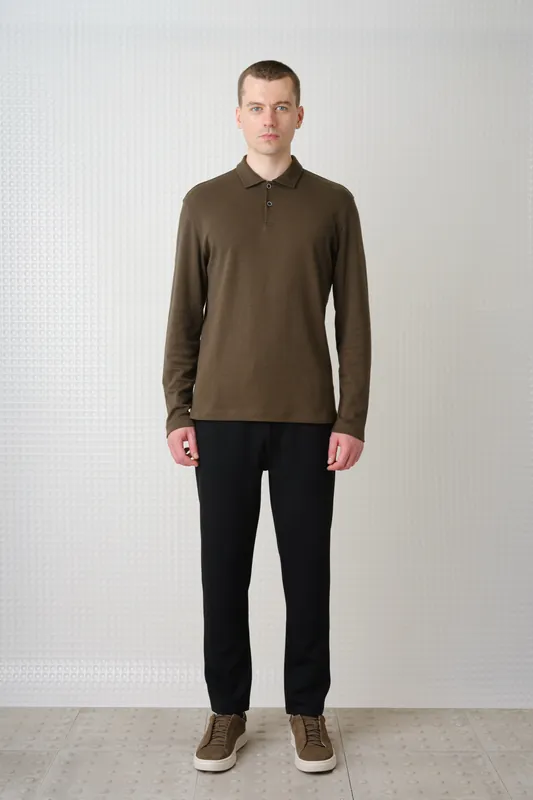 Burin - 260GSM Interlock Long Sleeve Polo - Olive