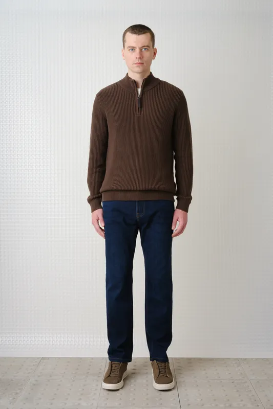 Herning - Quarter Zip Knit - Dark Chocolate