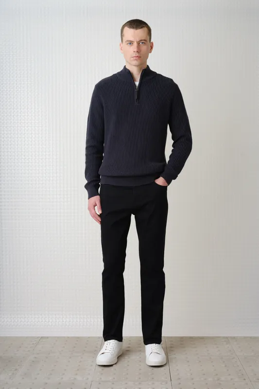 Herning - Quarter Zip Knit - Dark Midnight