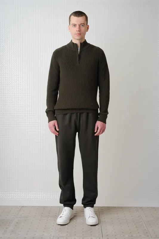 Herning - Quarter Zip Knit - Dark Olive