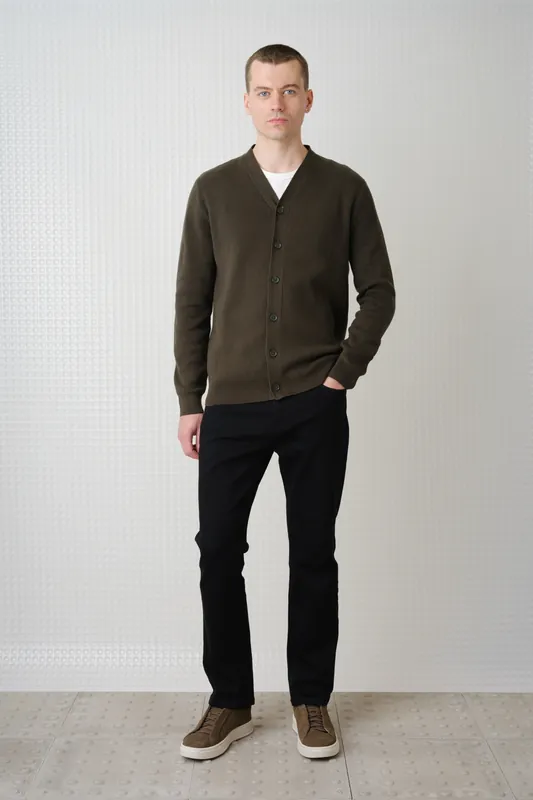 Skall - High Break Cardigan - Dark Olive