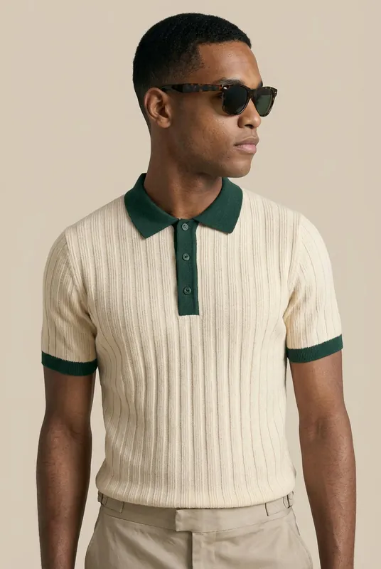 Cobal Polo - Ecru / Bottle Green