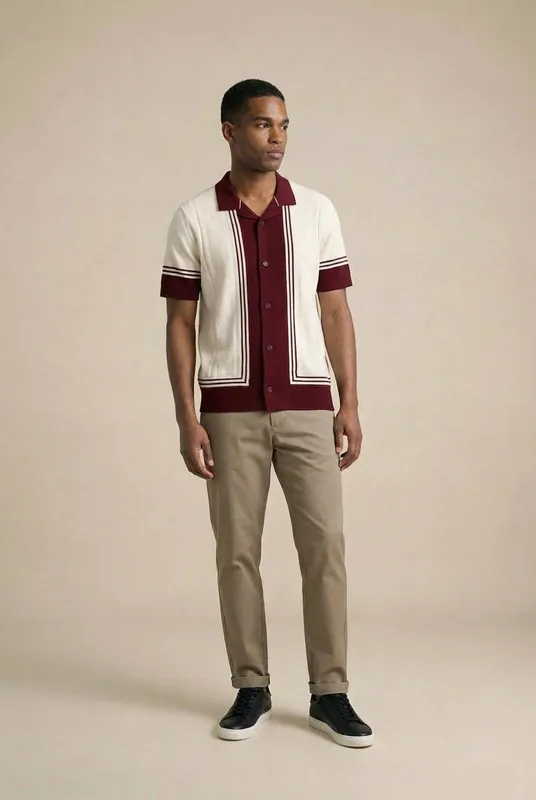 Kitt Polo - Ecru / Burgundy