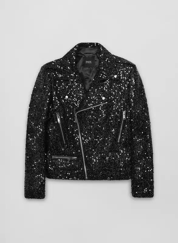Sequin Biker Jacket - Jackets & Coats