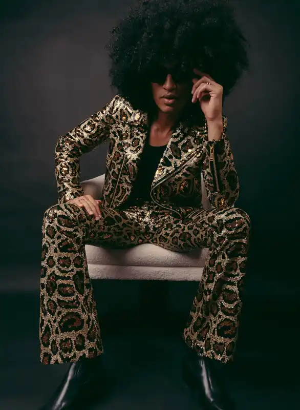 Leopard Sequin Flares - Trousers