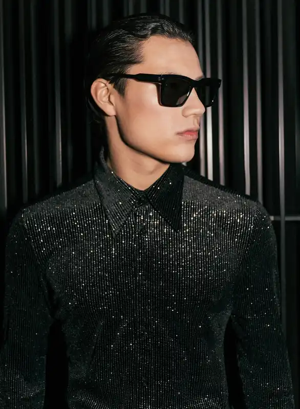 Black Silver Micro Polka Dot Velvet Shirt - Shirts