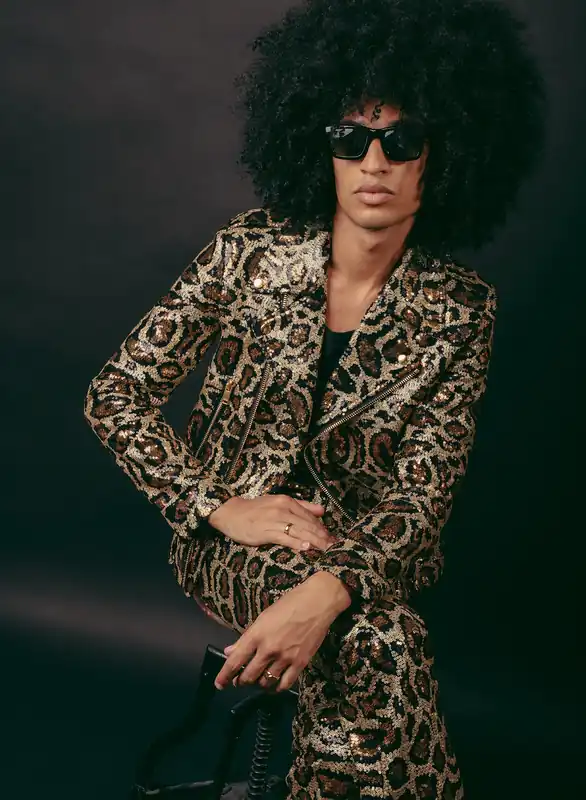 Leopard Sequin Biker Jacket - Jackets & Coats