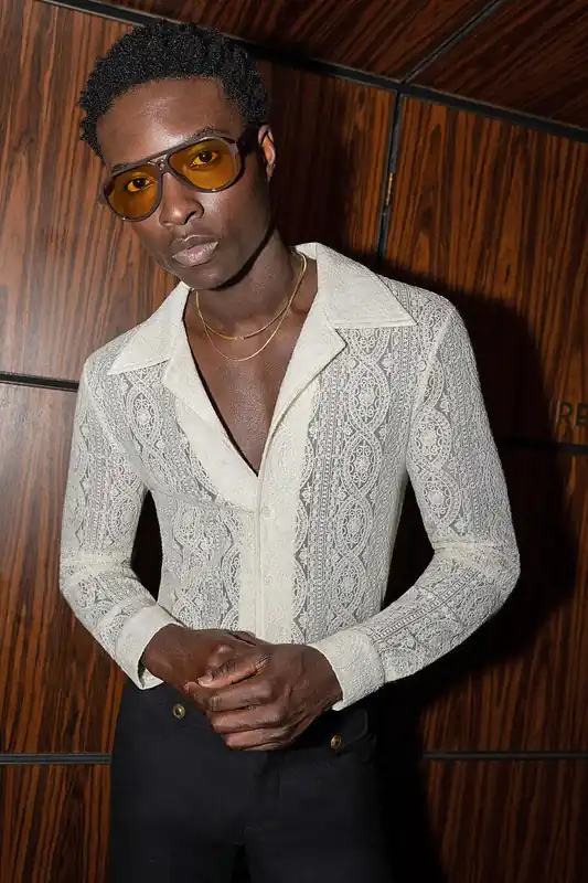 Western Ivory Lace Embroidery Shirt - Shirts