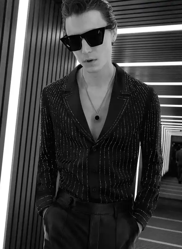 Black Satin Symmetric Sequin Shirt - Shirts