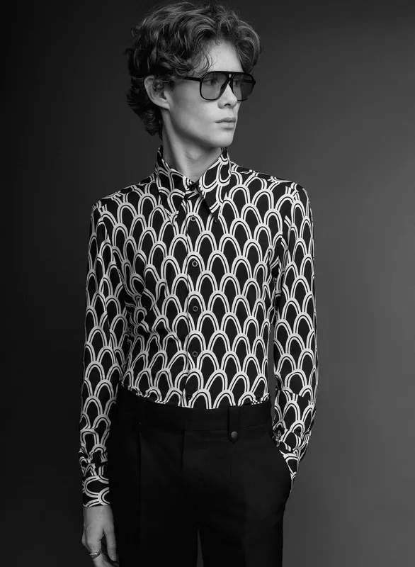 Black Art Deco Arch Geometric Viscose Shirt - Shirts
