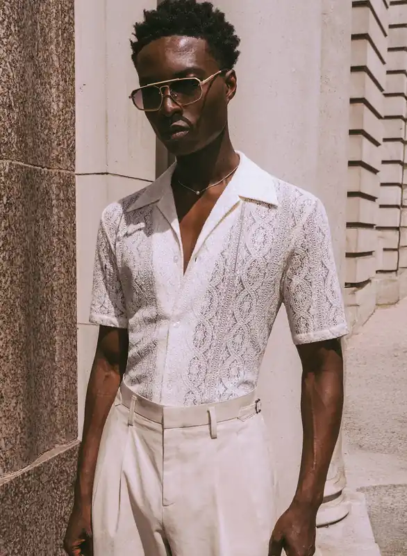 Western Ivory Lace Embroidery Short Sleeve Shirt - Shirts