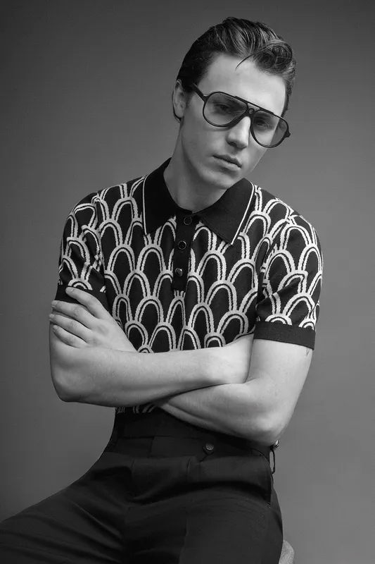 Black Art Deco Arch Cotton Knitted Polo - Shirts