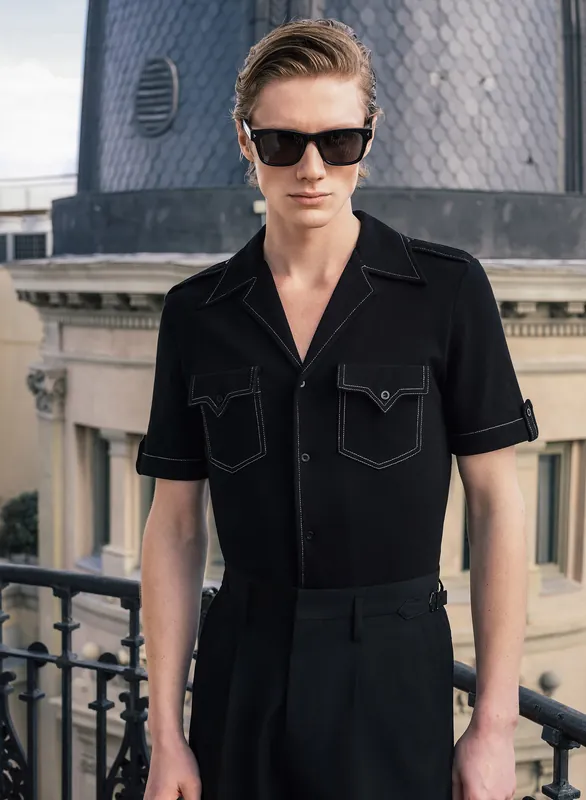 Black Cuban Pointed Pocket Shirt - Shirts