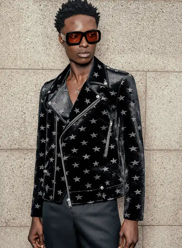 Black Velvet Silver Star Biker Jacket - Jackets & Coats