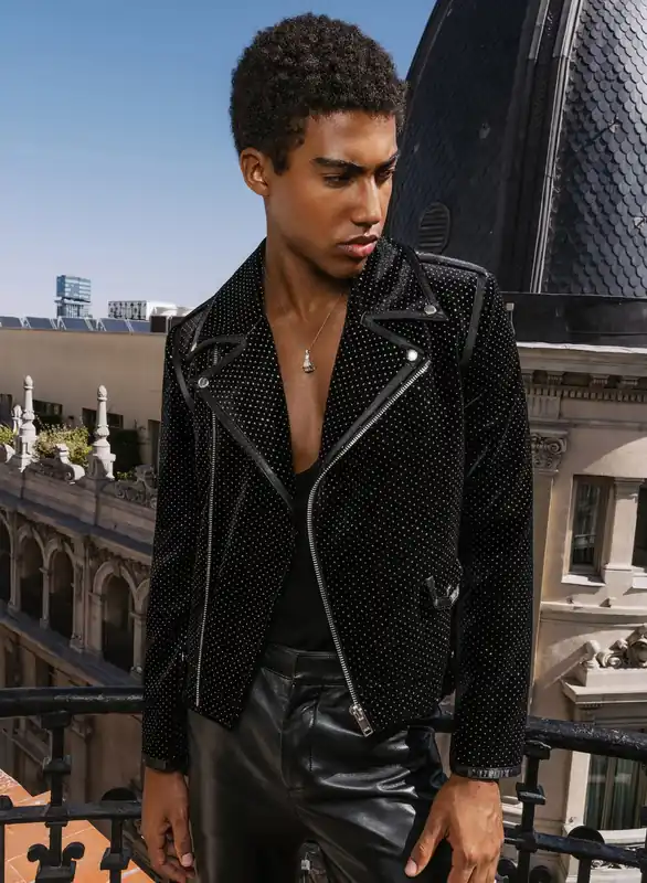 Black Velvet Silver Dot Biker Jacket - Jackets & Coats