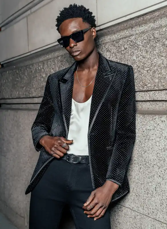 Black Velvet Silver Dot Blazer - Jackets & Coats