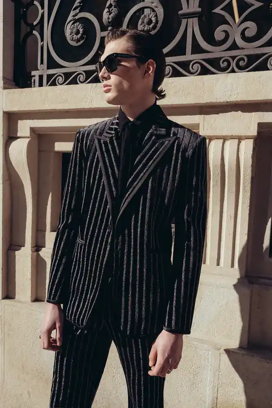Black Velvet Silver Stripe Blazer - Jackets & Coats
