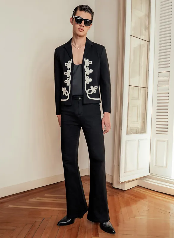 Black Bell Bottom Denim Flared Jeans - Trousers