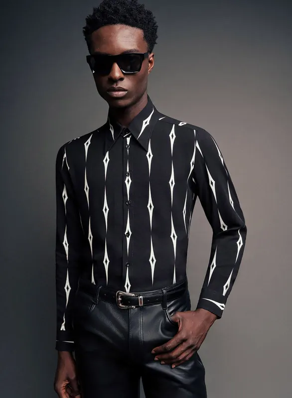 Black Diamond Geometric Viscose Shirt - Shirts