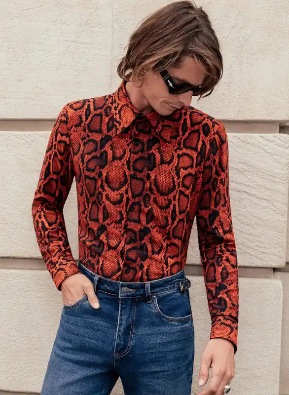 Phix X Rolling Stones Red Snake Print Effect Viscose Shirt - Shirts